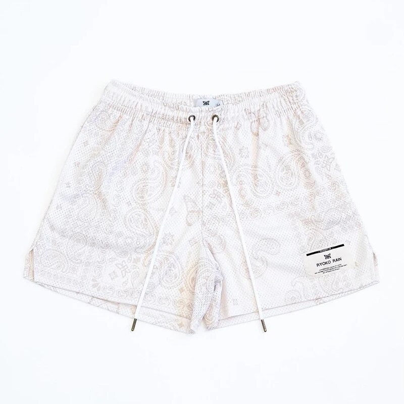 “Ryoko Rain” Mens Casual Shorts - White/Green/Black