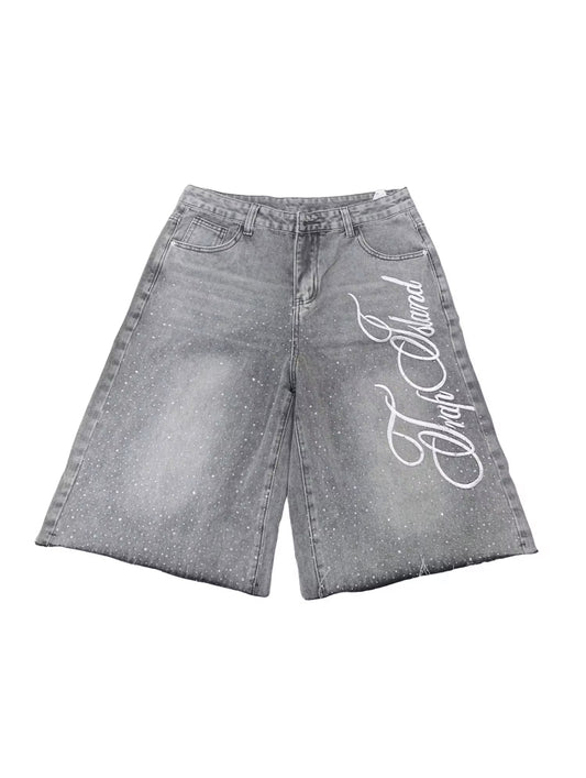 True Island Wide-Leg Denim Shorts